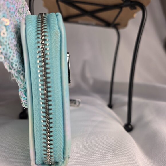 🎀 Disney Minnie Mouse Sequin Bow 🌈 Seafoam Pastel Tie Dye Loungefly Zip Wallet - Picture 5 of 9